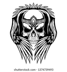 skull and wings head vector illustration
