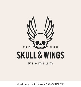 skull wings hipster vintage logo vector icon illustration