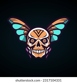 skull wings illustration hand drawn logo design