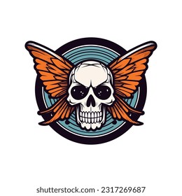 skull wings illustration hand drawn logo design