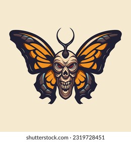 skull wings illustration hand drawn logo design