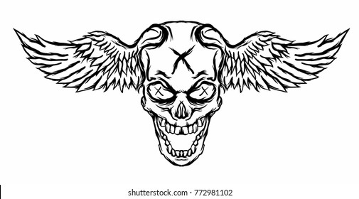 Skull and wings illustration vector design.