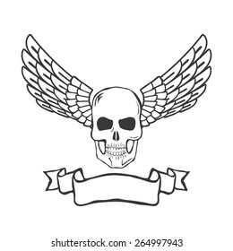 skull with wings isolated on white background vector illustration