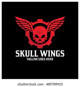 Skull Wings logo design template ,Skull Gear logo design concept ,Vector illustration