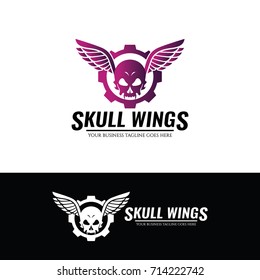 Skull wings logo design template. Vector illustration