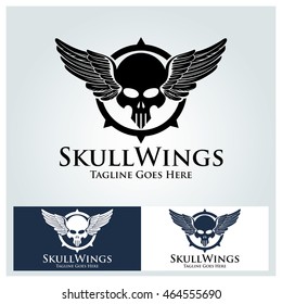 Skull Wings logo vector design template, Vector illustration
