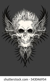 skull with wings patterns and feathers