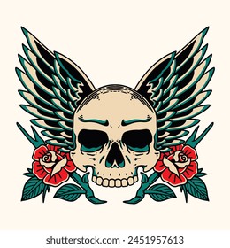 Skull Wings And Roses Vector Illustration Design