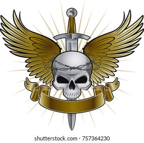 Skull With Wings and Sword
