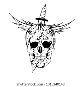 Skull with wings. Skull with a sword. Vector