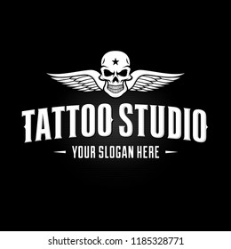 Skull Wings Tattoo Studio Logo Template Vector