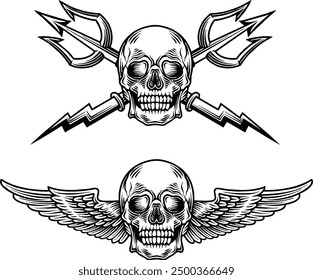 skull wings and skull with trident zeus