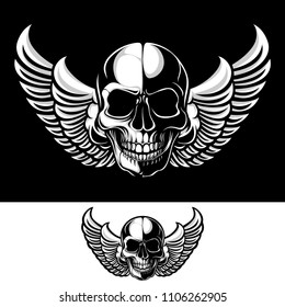 Skull with wings vector