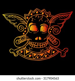 Skull with Wings Vector Illustration