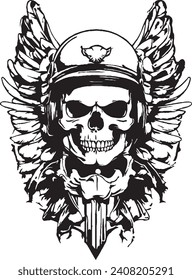 Skull with wings. Vector illustration for t-shirt, tattoo and other design