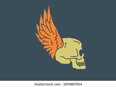 Skull with wings vintage illustration design