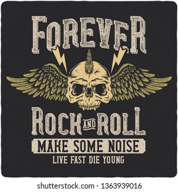 Skull with wings. Vintage label, illustration, logotype. Vector illustration. T-shirt or poster design.