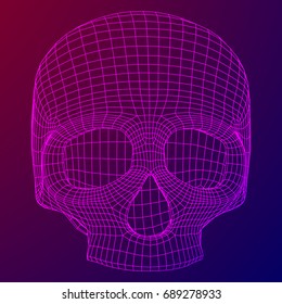 Skull Wireframe Low Poly Mesh. Vector illustration technology live and death concept