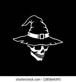 SKULL IN WITCH HAT BLACK BACKGROUND