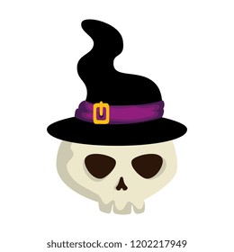 skull with witch hat halloween