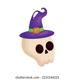 skull with witch hat on white background