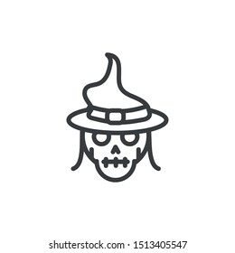 skull with witch hat trick or treat happy halloween line style