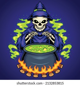 Skull witch making a spell 