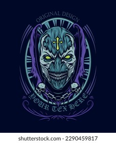 skull witch vector artwork for clothing, apparel