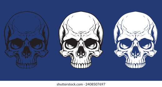 Skull without lower jaw. Three application options, for dark and light surfaces.