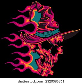 Skull. Wizard s skull with flames vector illustration