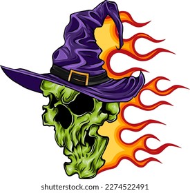 Skull. Wizard's skull with flames vector illustration