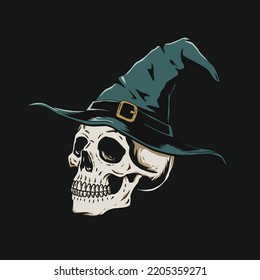 skull with wizzard hat vector illustration