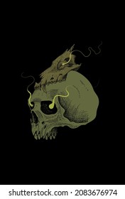 Skull with skull wolf artwork illustration