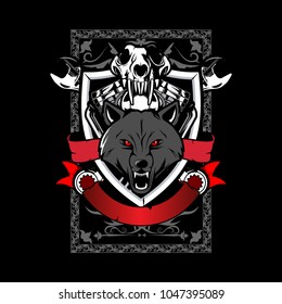 skull wolf with motorcycle engine
 t-shirt or print