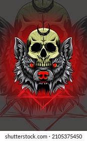 Skull with wolf vector illustration