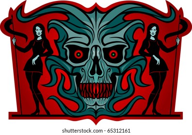 A skull with women