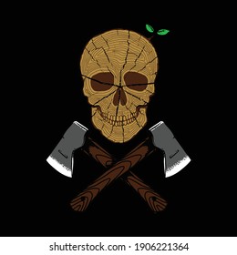 Skull wood horror graphic illustration vector art t-shirt design