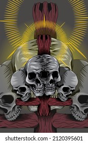 Skull with wood vector illustration