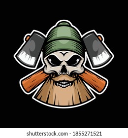Skull woodman on black background