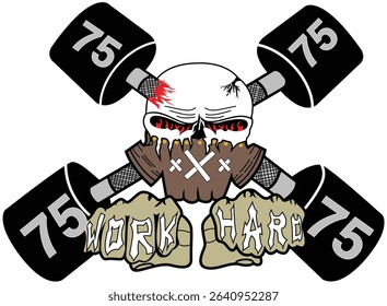 Skull Work Hard Logo Vector