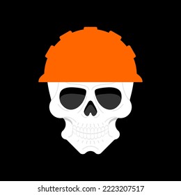 Skull in work helmet. Worker head skeleton.