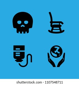 skull, world in your hands, rocking chair and drop counter icons vector in sample icon set for web and graphic design