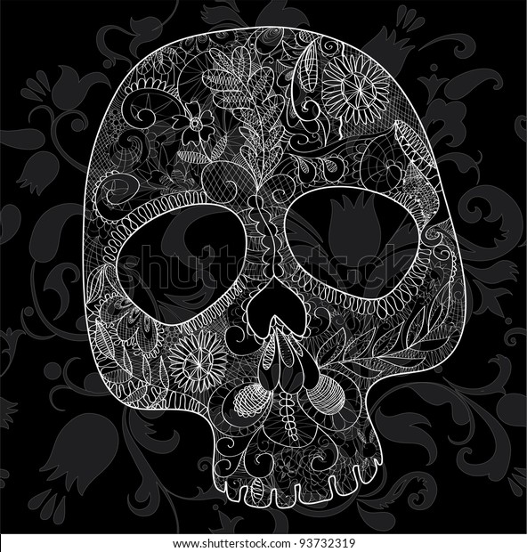 Skull Woven Out White Lace On Stock Vector (Royalty Free) 93732319