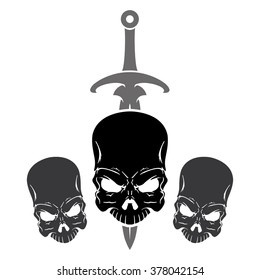 Skull and a wreath for the winner banner. Vector heraldic symbol.