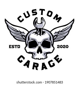 Skull with wrench custom garage