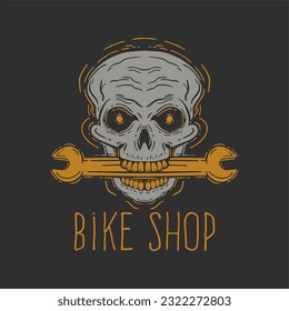skull wrench hand drawn illustration vector, skull wrench vector vintage illustration for apparel