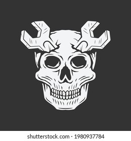 skull with wrench as a horn in the head. vector illustration