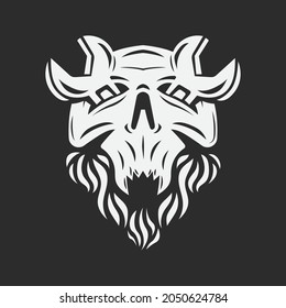 Skull with wrench on eyes Skeleton repairman Vintage logo vector illustration