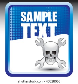 skull and wrenches blue checkered banner