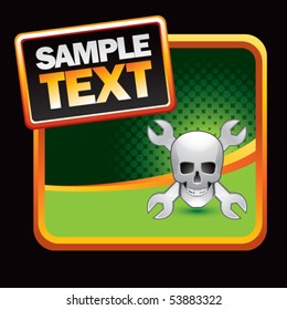 skull and wrenches green halftone stylized ad